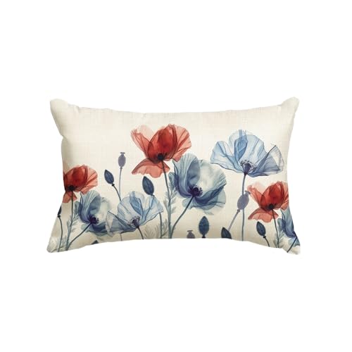 Patriotic 4th of July Floral Throw Pillow Cover 12x20