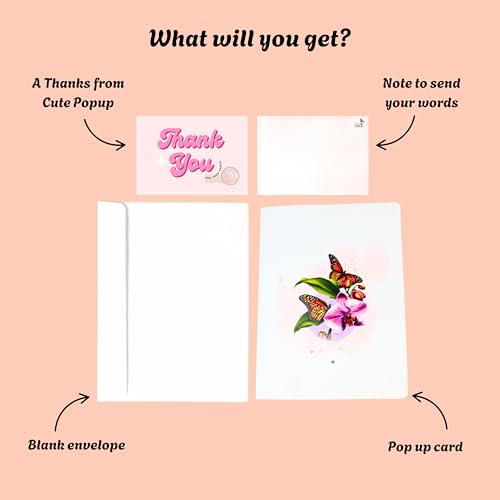 3D Orchid and Butterfly Pop Up Thank You Card - 6x8 Inch