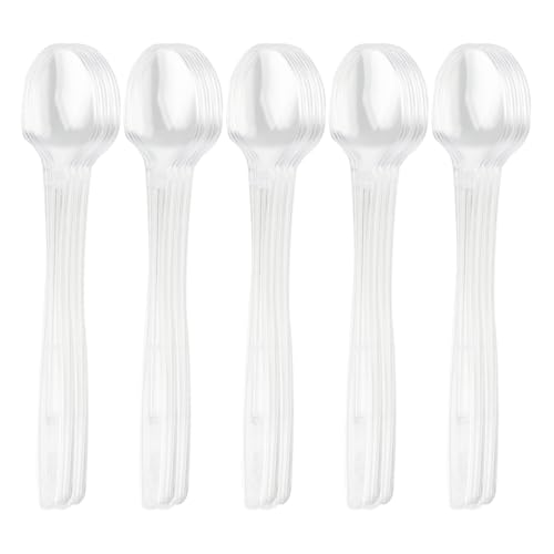 Heavy Duty Clear Plastic Spoons - Long Handle, 36 Pack for Desserts & Beverages