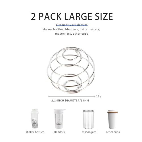 BooMetCheer 2 Pack Stainless Steel Shaker Balls for Protein Shakes & Blenders, 2.1-Inch Diameter