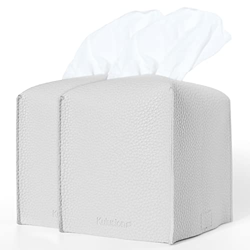 Pastel Grey Tissue Box Cover Set of 2 - PU Leather Cube Holder