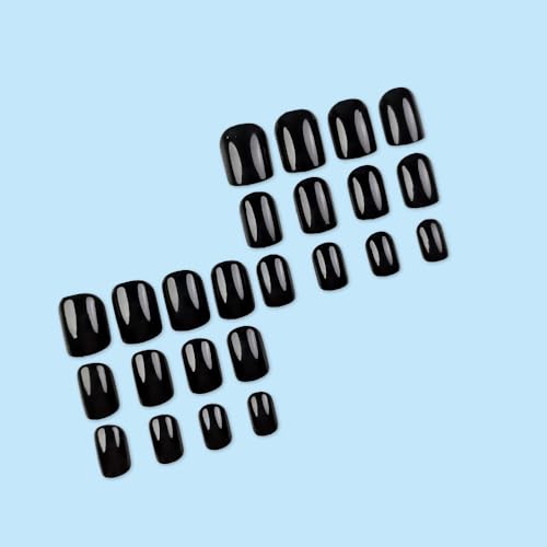 UEYRSEDB Black Press on Nails Short Square False Nails 24Pcs