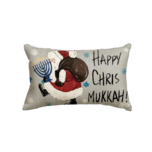 Happy Chrismukkah Gnomes Hanukkah Throw Pillow Cover 12x20 Inch Sofa Decor
