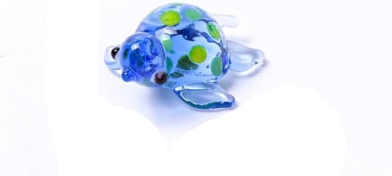Blue Glass Turtle Figurine for Aquarium Decor - Miniature Collectible