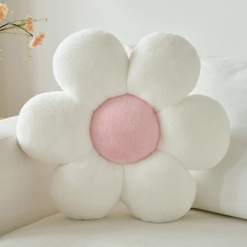 PLAYSKY White Daisy Pillow 14.9 inch Soft Decorative Throw Cushion for Couch Bed