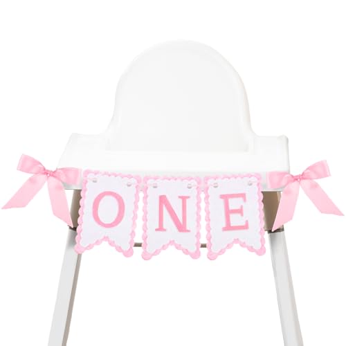 Pink Bow High Chair Banner for Baby Girl's 1st Birthday Celebration