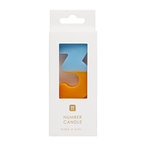 Talking Tables Number 3 Candle - Orange & Blue Birthday Cake Topper