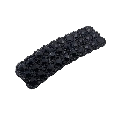 Black Rhinestone Snap Hair Clips Rectangular Korean Barrettes 2Pcs