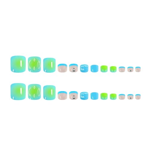 Square Press-On False Nails Set Blue French Pattern 24pcs
