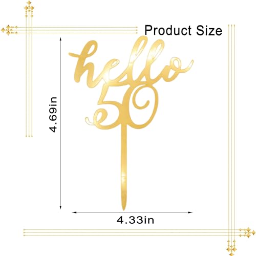 Gold Hello 50 Cake Topper - Elegant Acrylic Birthday Decoration