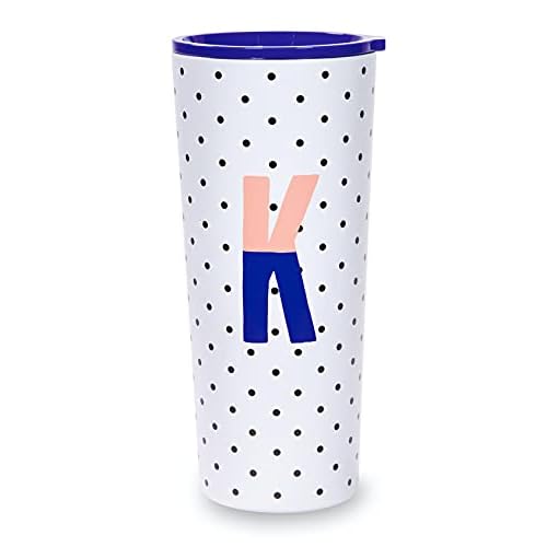 kate spade new york Cute Stainless Steel Mug, 24 Ounce Initial Travel Tumbler, Double Wall Insulated Cup with Lid, K (Blue)