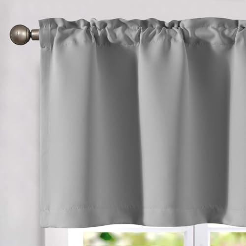 jinchan 18-Inch Solid Grey Kitchen Valance – Light Filtering Design