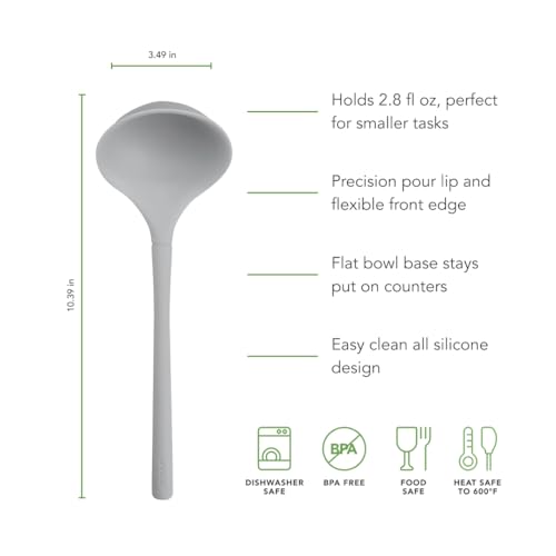 Tovolo Oyster Gray Small Silicone Ladle - Heat Safe, BPA Free, Dishwasher Safe for Sauces & Soups