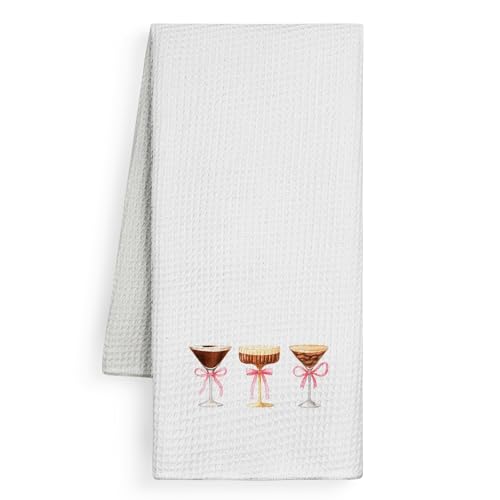 Pink Bow Espresso Martini Kitchen Towels - Coquette Style, 16x24 Inch Gift for Cocktail Lovers
