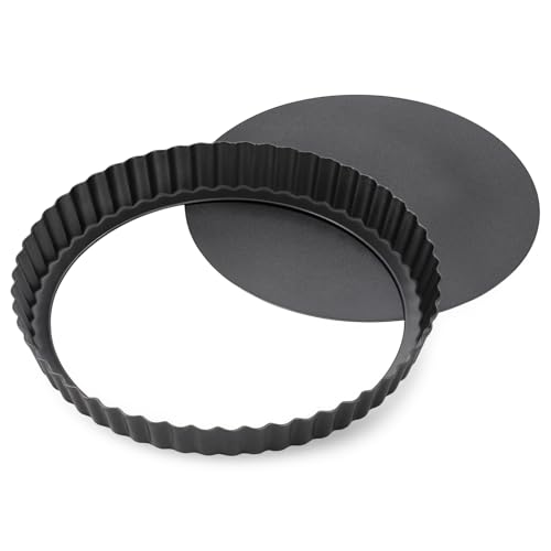 Maclia 8.6" Fluted Tart Pan, Non-Stick Carbon Steel with Removable Bottom