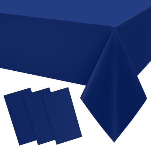 Smiry 54"x108" Navy Disposable Table Cloth – 3 Pack Waterproof Plastic Covers for Parties & Picnics