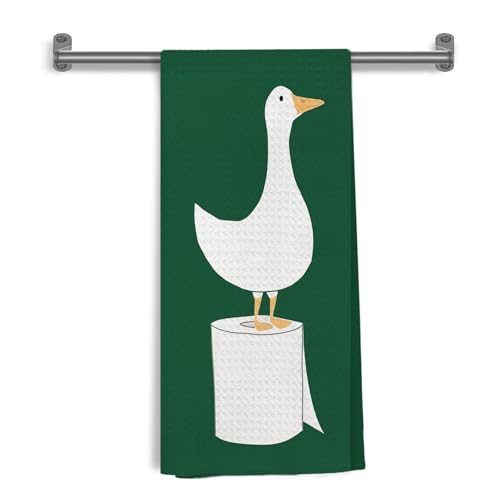 Funny Goose Hand Towels - Dark Green Farm Animal Decor, 16x24