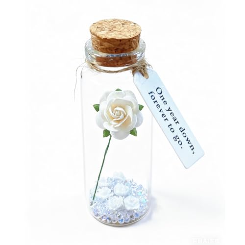 Handmade Paper Rose in Glass Bottle - 1 Year Anniversary Gift