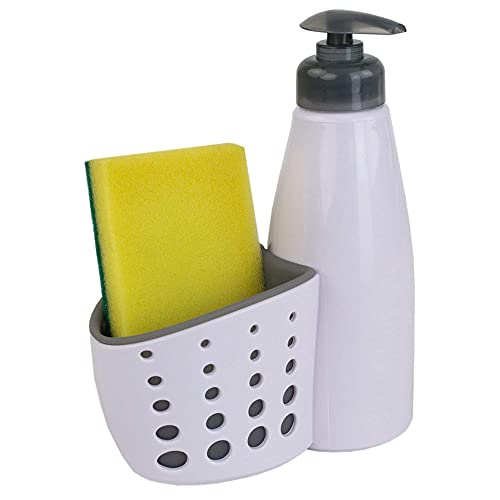 JOEY'Z Countertop Soap Dispenser with Perforated Sponge Holder - White