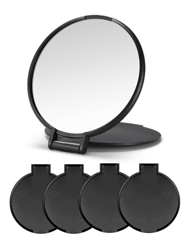 Qislee 4 Pack Compact Mirrors Bulk, Folding Travel Pocket Mirror Black