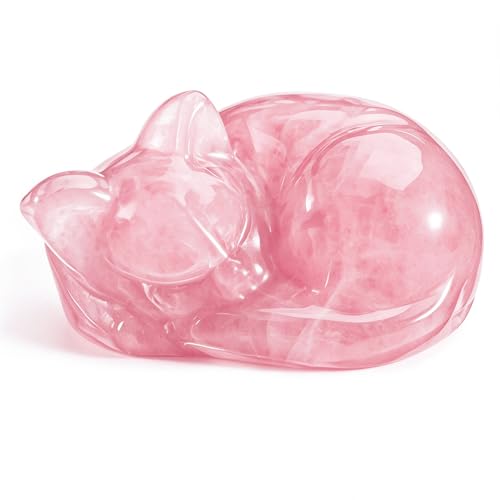 EZEELAI 2" Sleeping Cat Crystal Figurine - Pink Rose Quartz