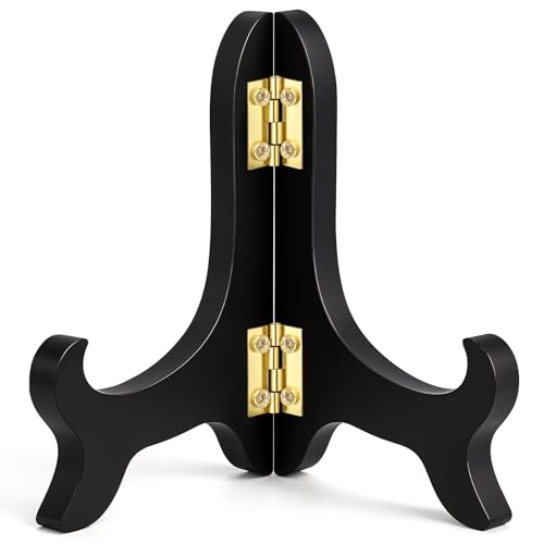 Fyntave 4-Inch Wooden Plate Display Stand, Black Decorative Easel Holder