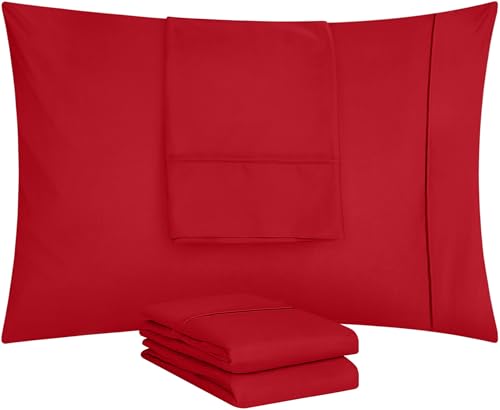 Utopia Bedding Standard Pillow Cases, Ultra Soft Brushed Microfiber, Red, 4-Pack