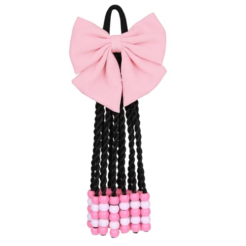 Synthetic Braided Ponytail Extension with Beads and Bows - Pink