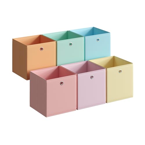 SONGMICS Storage Cubes, Set of 6 Foldable Storage Boxes, 10.2 x 10.2 x 11 Inches, Closet Organizers for Shelf, Rainbow Storage Bins, Colorful Fabric Bins for Bedroom, Living Room URFB226X01