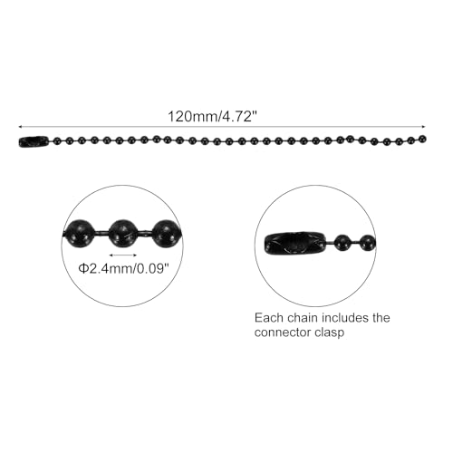 MECCANIXITY 30Pcs 5 Inch Black Metal Ball Bead Chains with Connectors