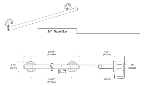 Gatco 4240 Latitude II 24-Inch Towel Bar, Wall Mounted Bathroom Towel Holder, Chrome