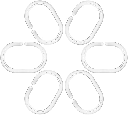 Silicone Shower Curtain Rings Hooks - Clear, 12 Pack