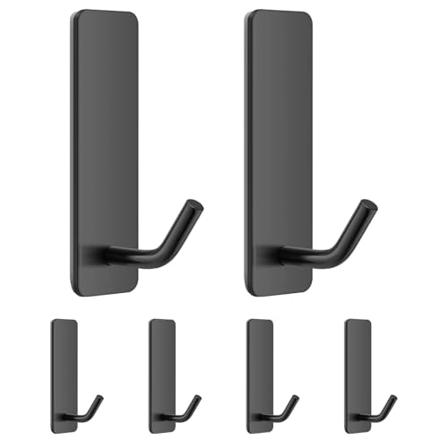 Small Stainless Steel Adhesive Hooks - 6 Pack, No Damage, Black