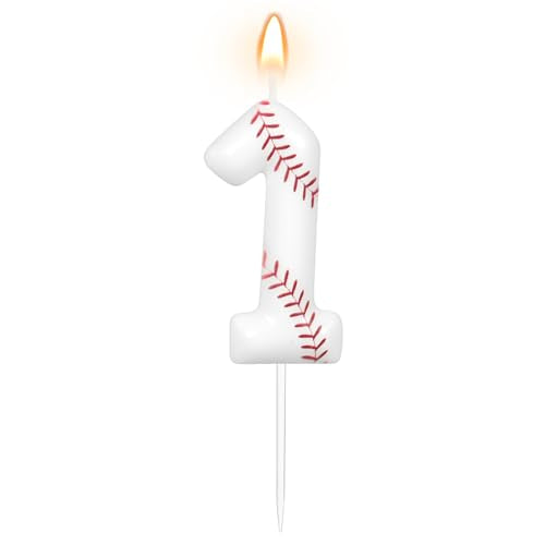 White Number 1 Baseball Candle for Birthday Party Decorations