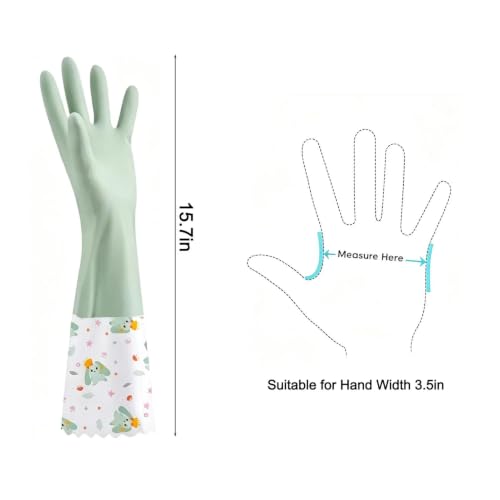 KINGFINGER PVC Flocked Dishwashing Gloves 2 Pairs Long Kitchen Gloves with Fleece Lining