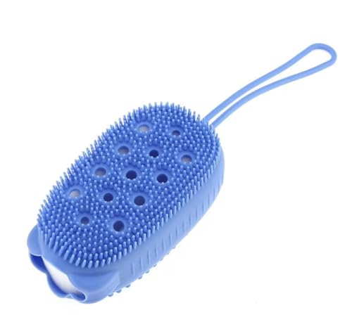 Silicone Body Scrubber & Exfoliating Shower Sponge with Soap Holder Blue