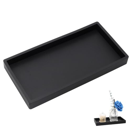 8-Inch Black Silicone Bathroom Tray - Waterproof Vanity Countertop Organizer
