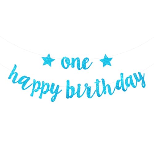Blue Glitter 1st Birthday Banner for Baby Boy Party Decorations