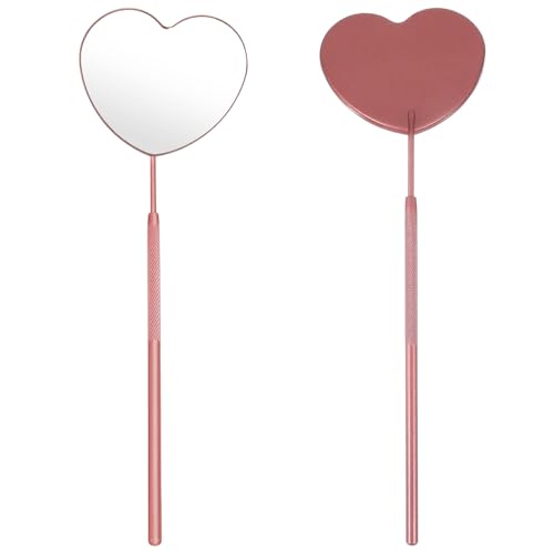 Lash Mirror for Eyelash Extensions - 2Pcs Stainless Steel Heart Handheld Detachable Rose Gold