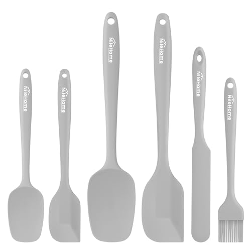 NileHome 6-Piece Silicone Spatula Set with Brush - Heat Resistant Gray