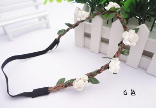 White Floral Garland Headband Bohemian Flower Crown for Wedding and Festivals