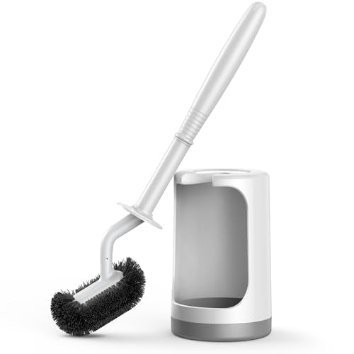 HAMITOR Toilet Bowl Brush Holder Set - Curved Design, White