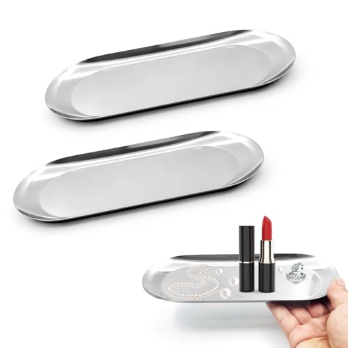 Modern Silver Stainless Steel Oval Decorative Trays - 2 Pack