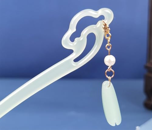 Mozff Chinese Acetate Jade Hair Stick with Tassel Flower Pendant