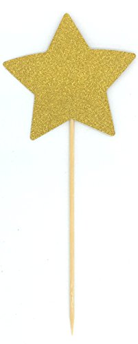 Gold Glitter Star Cake Toppers - Double Sided, Pack of 12