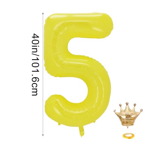 40 Inch Yellow Number 5 Crown Balloon Set for 5th Birthday Party