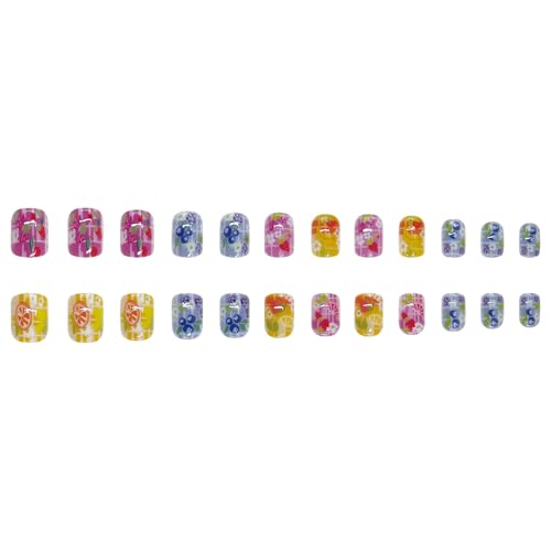 Fruit Press On Nails Short Square Cute Summer False Nails Floral Design