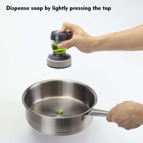 DAPOWER Soap Dispensing Dish Brush with Holder - Grey Handle & Sponge
