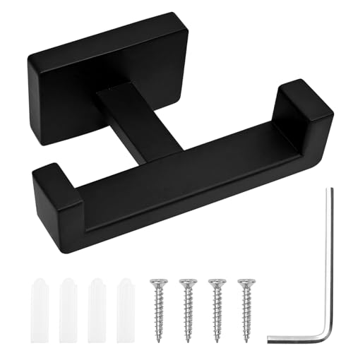 Double Towel Hook, Matte Black 304 Stainless Steel Wall Mount Robe Hook