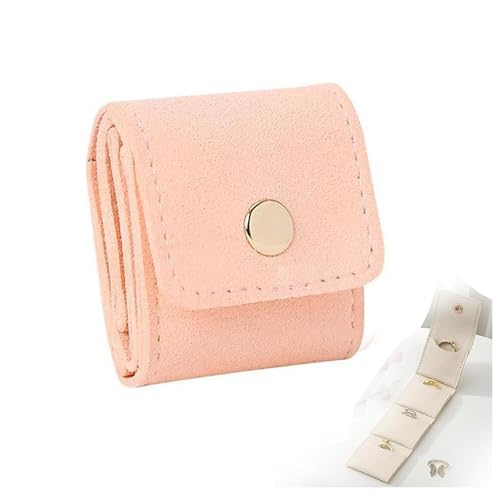 Mini Travel Jewelry Roll Bag - Foldable Pink Organizer with Buckle